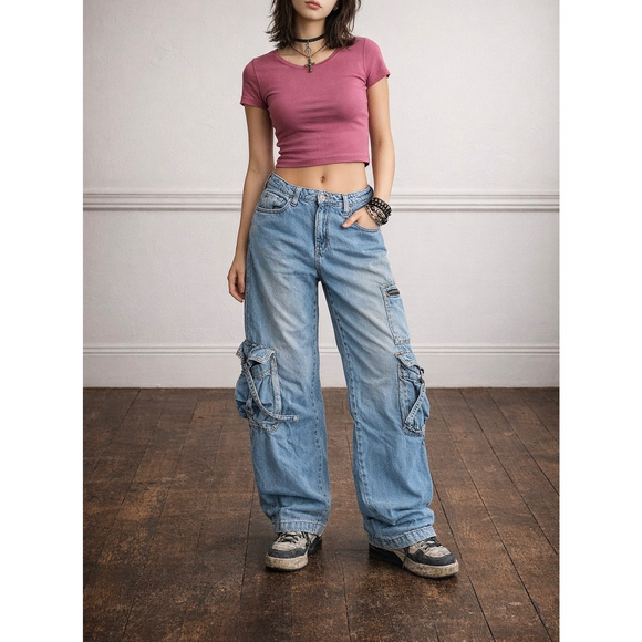Wild fable Denim - Grunge skater punk baggy utility cargo denim jeans 90s style bottoms size 10